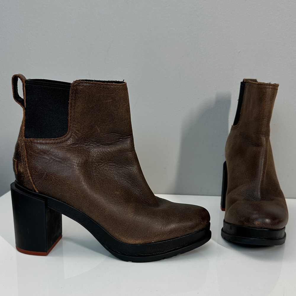 Sorel Blake Burro Brown Waterproof Leather Chelsea Lug Sole Heeled Boots Size7.5